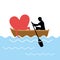 Man and love and ride in boat. Lovers of sailing. Man rolls hea