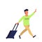 Man with luggage travel and vacation baggage. Passenger trip tourist and holiday tourism. Departure businessman cartoon and