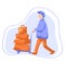 Man with luggage trolley flat style illustration. Tourist with many travel cases. Travelling man