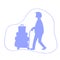 Man with luggage trolley silhouette illustration. Tourist with many travel cases.