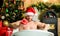 Man lying in bathtub relax with gift box. Sexy macho relax in bathtub. Spa and wellness. Pampering myself. Holidays