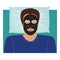 The man lying with a black clay or carbon peeling mask on the face. Vector illustration