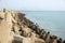 Man made sea wall in Indian coastal area.