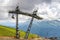 Man make a photo a construction site of chairlift in a mountain region in summer