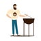 Man making barbecue on fire grill vector illustration