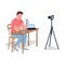 Man making video review flat color vector faceless character