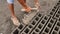 Man manually produces brick molds for construction from volcanic ash in the city of Legazpi. Philippines.