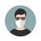 Man in a mask protecting against corona virus. Flat vector icon