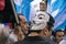 Man with mask in protests against Ecuador Government