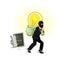 Man in mask stealing lamp from safe