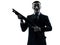 Man masked anonymous group memeber holding shotgun silhouette po