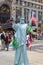 Man masked as statue of liberty