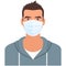 Man in medical mask for coronavirus or air pollution protection