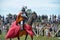 Man in a medieval historical clothes on horseback