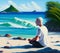 Man Meditating on Seashore, Oil Paint, Generative AI Illustration