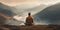 Man meditating yoga at mountains landscape. Travel Lifestyle relaxation emotional concept adventure summer vacations