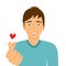 A man with message of love hand gesture. Hand fold into heart symbol. Korean symbol finger heart design vector illustration on whi