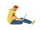 Man messaging or following news on Internet, flat vector illustration isolated.