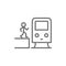 Man in metro, waggon on platform, train, subway station line icon.