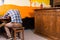 Man in a Mexican bar got drunk and fell asleep sitting alone on