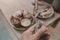 Man molding clay to make ceramics with his hands, Artisan working in his workshop, Selective Focus