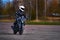 Man on a motorbike on the road riding. having fun driving the empty road on a motorcycle tour journey. copyspace for your