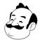 Man with moustache avatar cartoon character in black and white