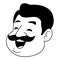 Man with moustache avatar cartoon character in black and white