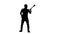 Man musician with bass guitar. Silhouette. Slow motion