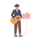 Man Musician Playing Guitar, Classical Music Performer Character with Musical Instrument Flat Style Vector Illustration