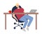 Man napping in chair in office during dinner time vector illustration