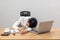 Man with narcolepsy is fall asleep on office desk.Narcolepsy is a sleep disorder that makes people very drowsy during the day