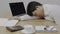 Man with narcolepsy is fall asleep on office desk..Narcolepsy is a sleep disorder that makes people very drowsy during the day