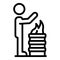 Man near fire barrel icon, outline style