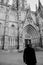 A man next to a closed Barcelona Cathedral in Spain