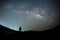 Man at night sky milky way and stars background