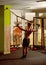 Man with nude torso, and muscular back in gym enjoy training, trx. Man with torso, sportsman, athlete, muscular macho