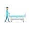 Man Nurse Rolling An Empty Hospital Bed, Hospital And Healthcare Illustration