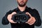 Man offers to wear glasses virtual reality, VR goggles, VR-headset glasses