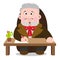 Man in an old suit sitting at the table. Lawyer, a family doctor at work. Cartoon characters