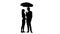 Man opens the umbrella and talks to the girl. White background. Silhouette