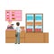 Man Ordering From Cashier In Pink Uniform, Smiling Person Having A Dessert In Sweet Pastry Cafe Vector Illustration