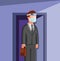 Man Outside Door go to Work wear Face Shield and Mask, People Office Worker Working in New Normal Activities in Cartoon illustrati