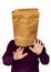 Man with a package on his head on a white  background. The man looking by feel road