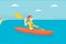 Man Paddling Kayak, Male Tourist Spending Active Vacation on Seaside, Kayaking Water Sport Vector Illustration