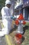 A man painting a fire hydrant in South Beach Miami, Florida