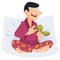 Man in pajamas counts money. Illustration for internet and mobile website