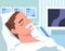 Man Patient in Hospital Having Artificial Lung Ventilation Being in Critical Condition Lying on Bed with Mask Vector