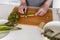 Man peeling asparagus