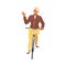 Man Pensioner Character Riding Bicycle and Waving Hand Engaged in Hobby Activity on Retirement Vector Illustration